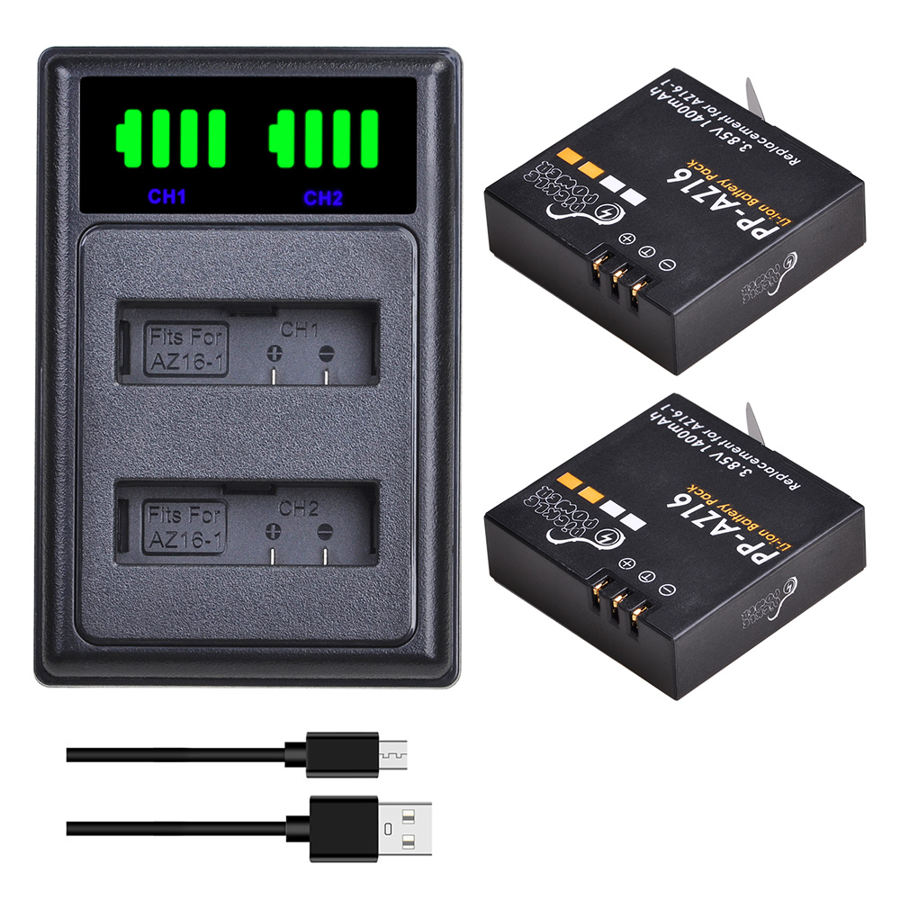 Action Camera Battery Charger Dual Pack - 1400mAh AZ16-1 Battery / Dual Charger