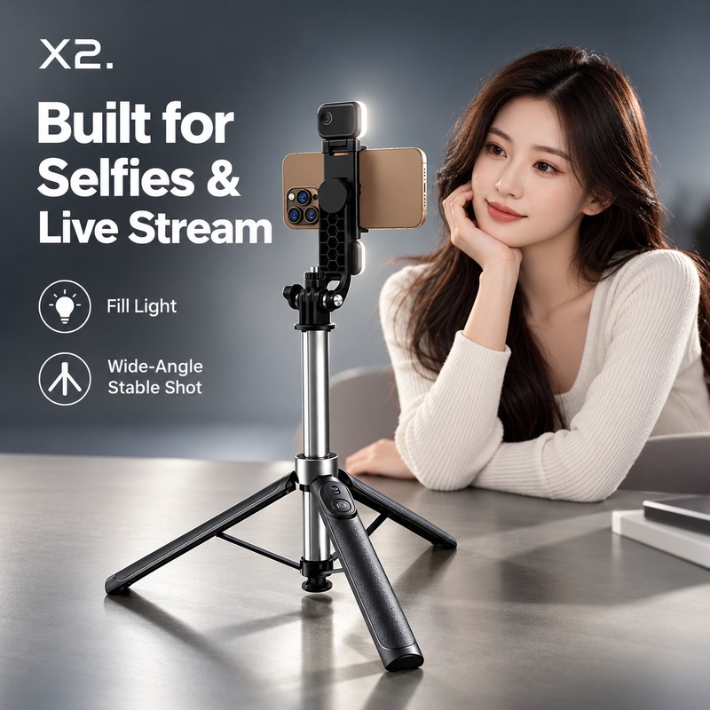 Action Camera Selfie Stick Invisible - New X2 Drop‑Open Selfie Stick Tripod