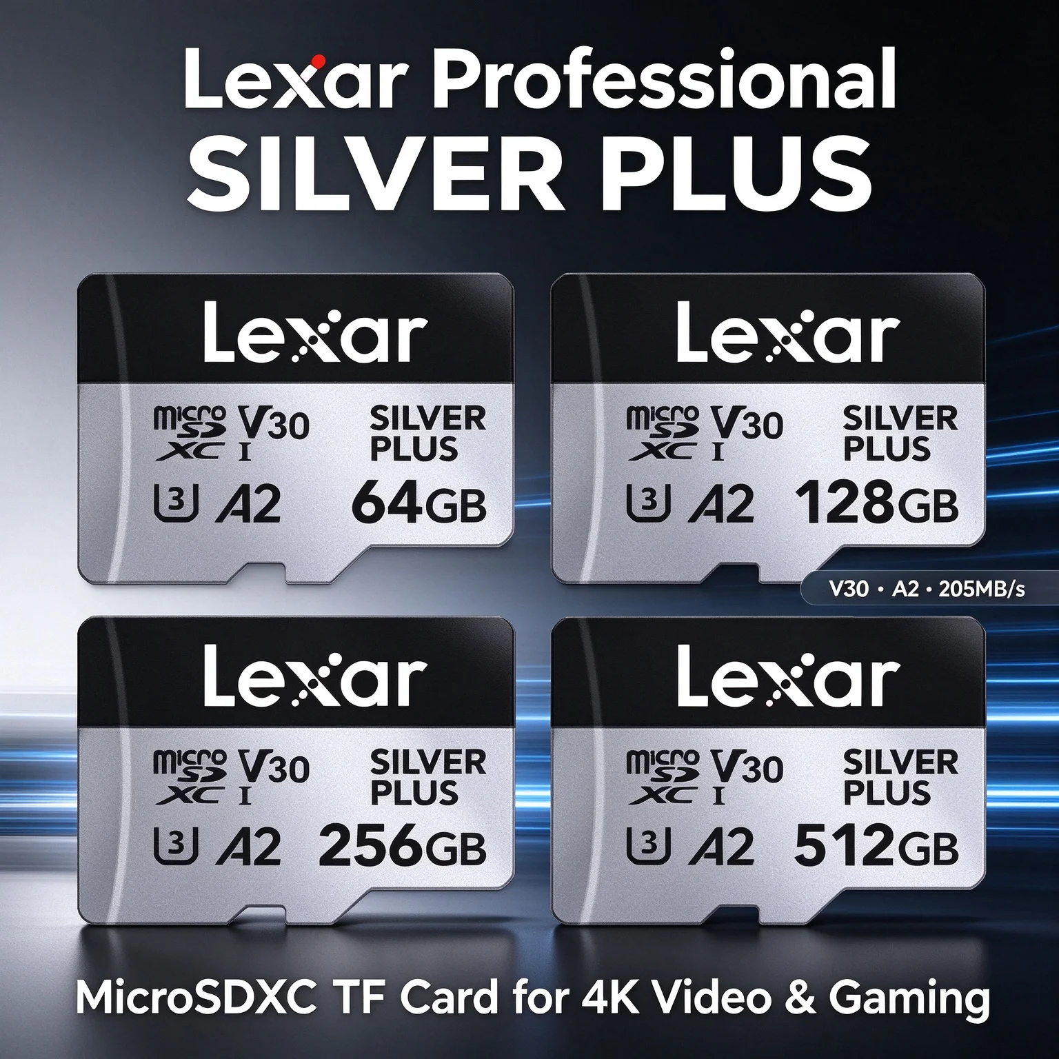 Action Camera Micro Sd Card 128Gb V30 - Lexar SILVER PLUS MicroSDXC TF Memory