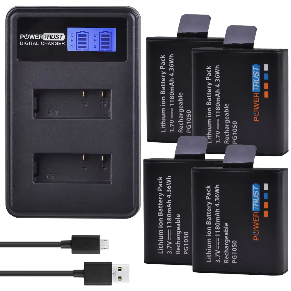 Action Camera Battery Charger Dual Pack - 1180mAh PG1050 SJ4000 PG900 Battery/ Dual