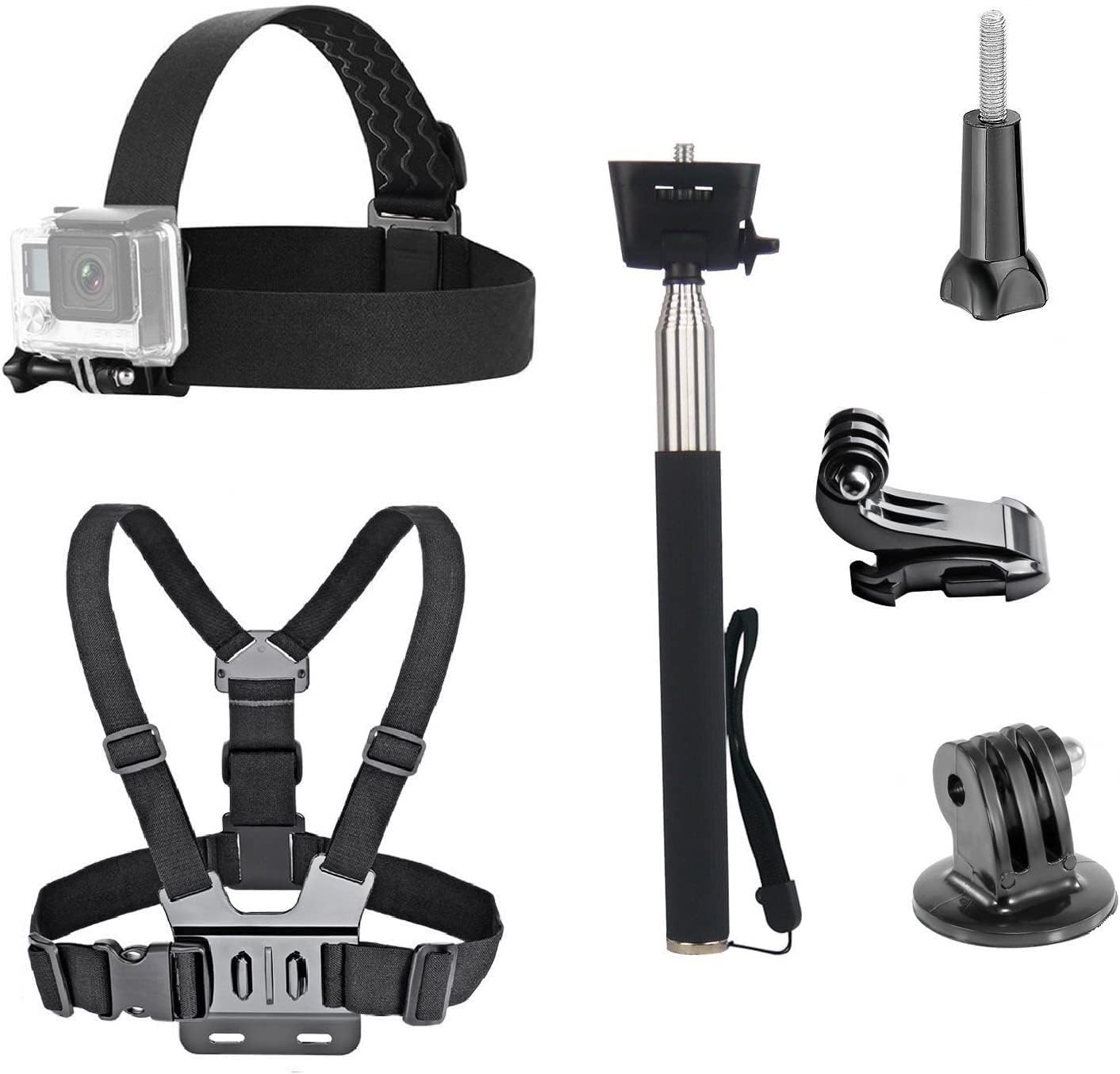 Action Camera Chest Strap Harness Mount - Accessories Bundle Kit Head Strap Mount/Chest