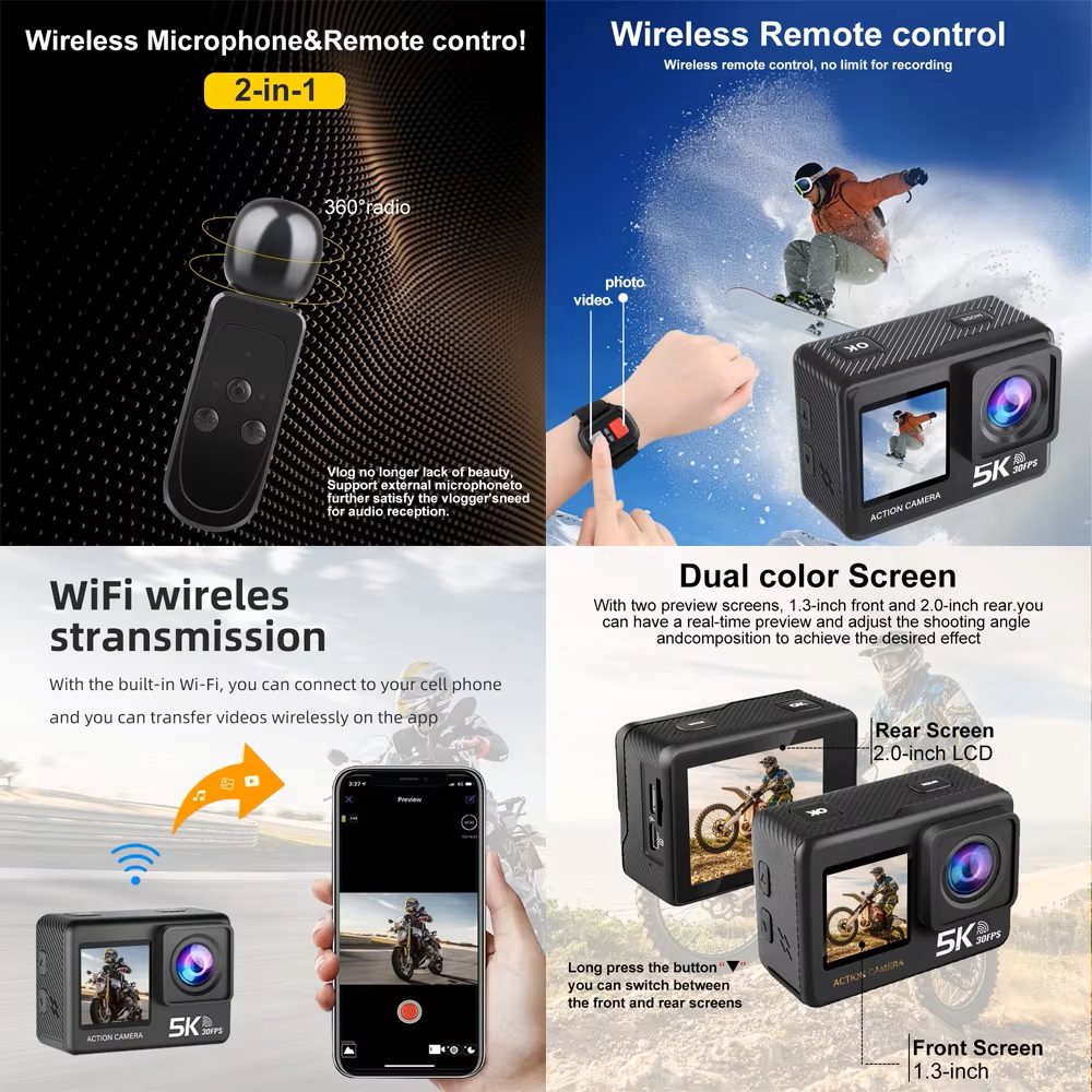 Action Camera 5K 4K60FPS EIS 4 - Action Camera 4K 60Fps Dual Screen ulasan dan harga