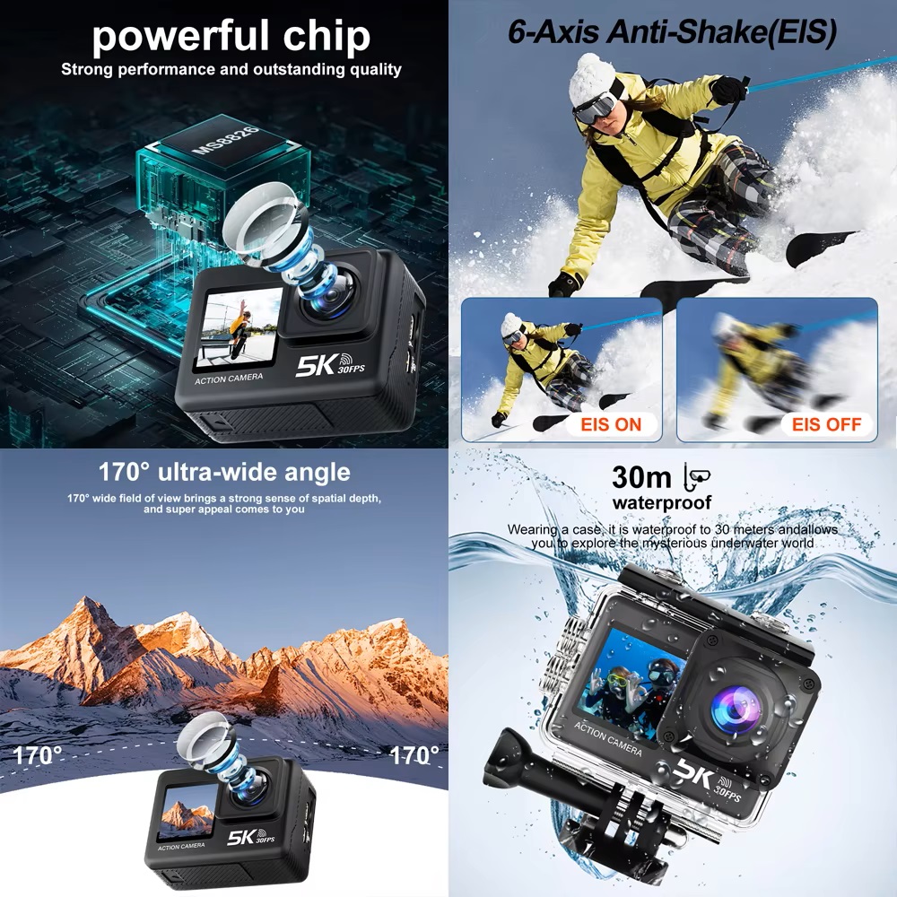 Action Camera 5K 4K60FPS EIS 4 - Action Camera 4K 60Fps Dual Screen ulasan dan harga
