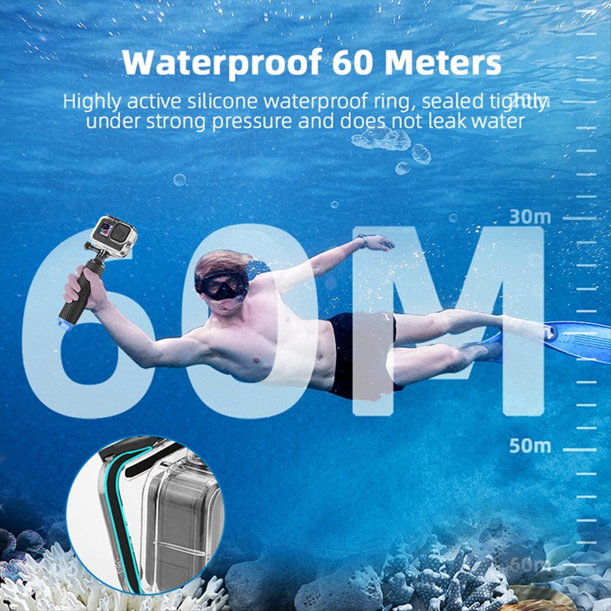 M05K 60M Waterproof Case for G - Action Camera Diving Case Underwater 60M ulasan dan harga