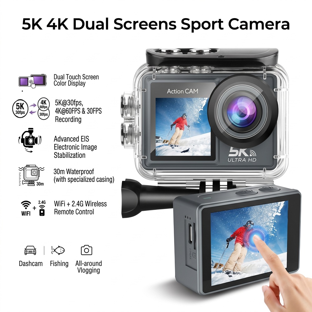 5K 4K Ultra HD Action Camera D - Action Camera 4K 60Fps Dual Screen ulasan dan harga