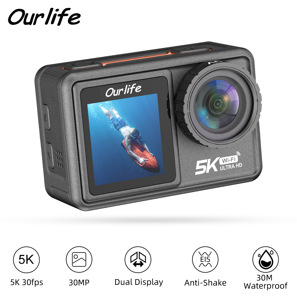 Ourlife Action Camera 5K30FPS  - Action Camera 4K 60Fps Dual Screen ulasan dan harga