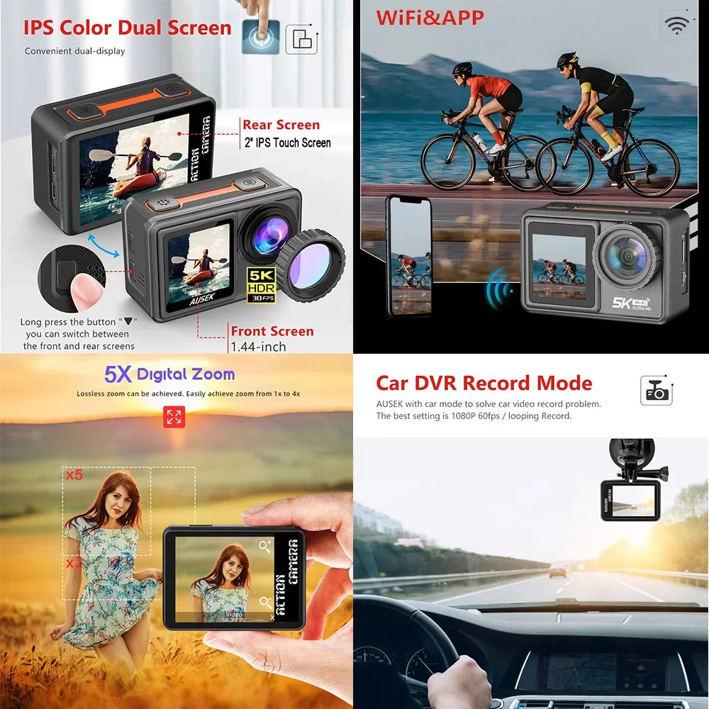 Action Camera Removable Filter - Action Camera 4K 60Fps Dual Screen ulasan dan harga
